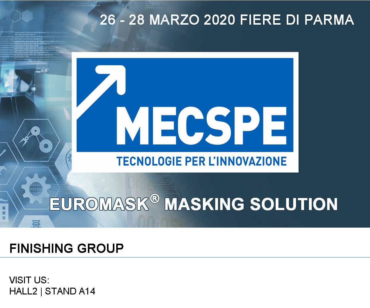 Locandina di MECSPE 2020: l'evento di Parma che presenta le soluzioni professionali per la mascheratura Euromask